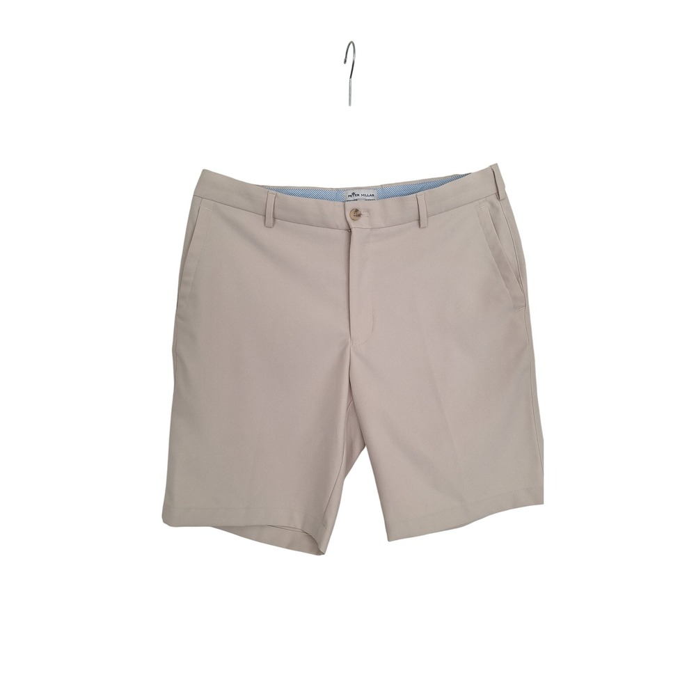 Peter Millar Mens Tan Performance Golf Shorts Size 34 Polyester Flat Front